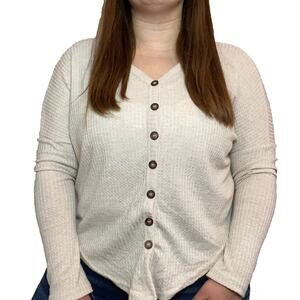 rue21 Women's Oversized Cream Knit Ribbed Waffle Long Sleeve Top Size XS